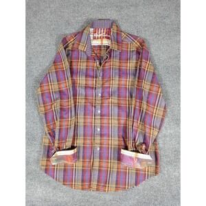 Robert Graham Rare Plaid Shirt Burgundy Blue Men's Large striped flip cuff